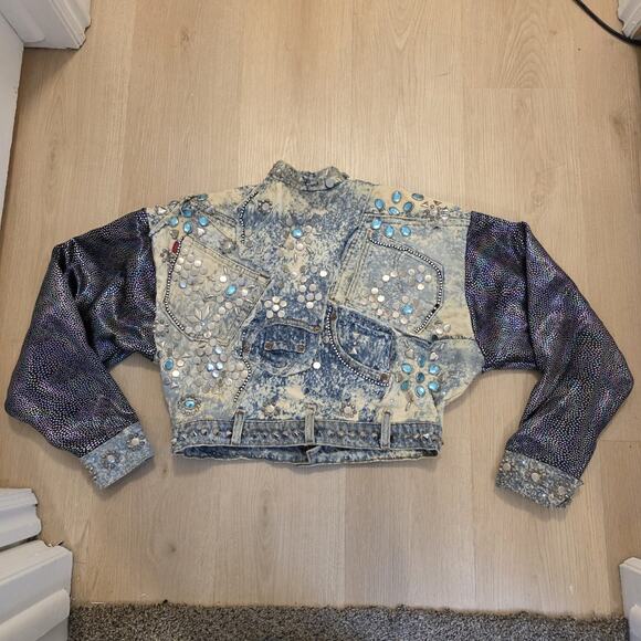 Vintage The Tony Alamo 1987 Levi's Beaded Studded Cropped Denim Jacket Sz Medium - Picture 10 of 12
